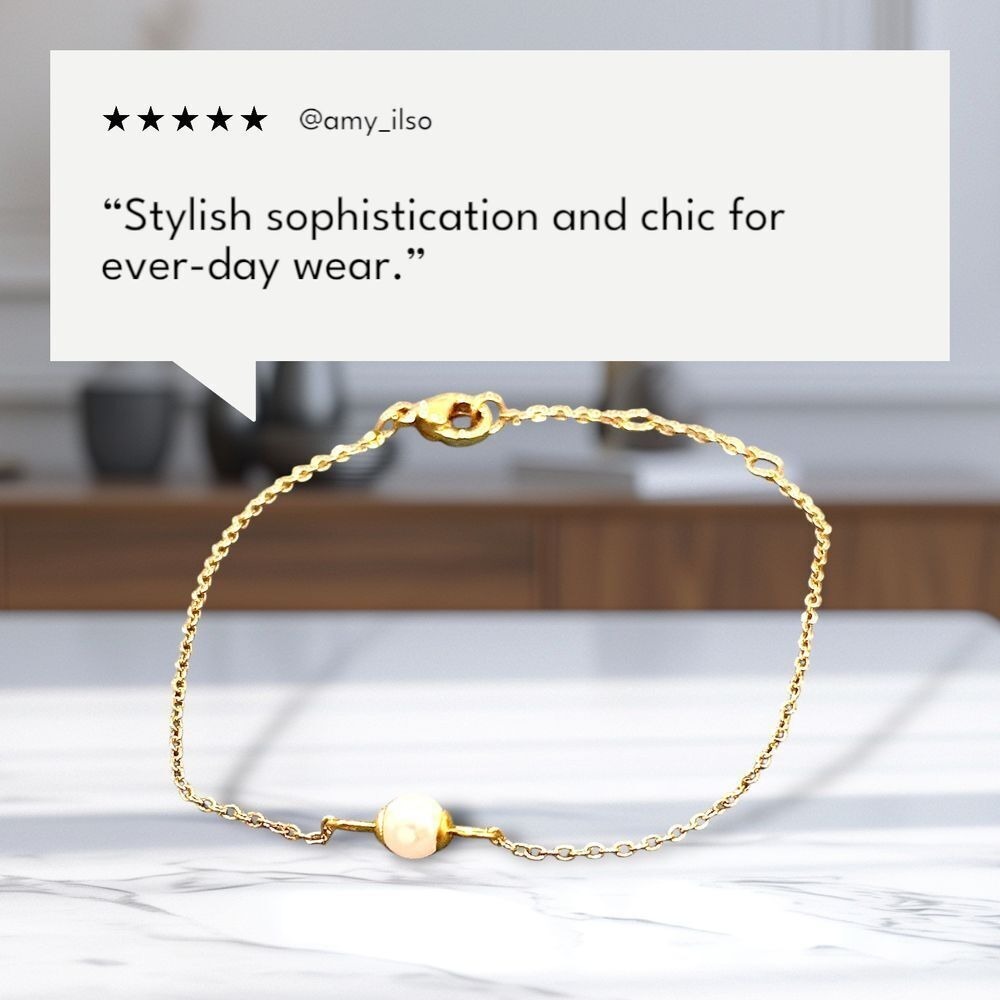 18K Gold-Overlay Chain Bracelet with Single Real‎ Pearl - Picture 3 of 3